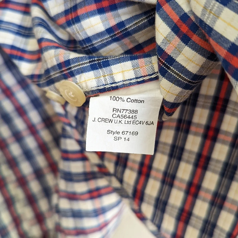 J. Crew | Sunwashed Oxford | Men's Plaid Long Sleeve Button Front Shirt